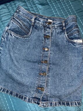 bill blass Blue Denim Button-Front Mini Skirt